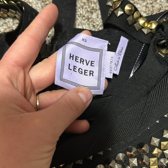 HERVE LEGER Women's Ayia Studded Mini Dress Size XS in Black - Picture 6 of 11